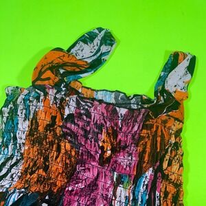 Walgreens XL‎ Smocked Tank Dress Abstract Floral Print Orange Pink Blue Women